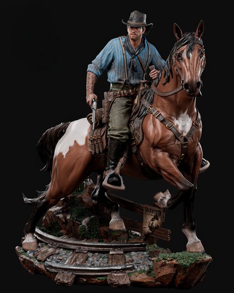 Arthur Morgan & Horse Diorama &ndash; RDR2 | Exclusive Hand-Painted Figure, Painted, L (36cm)