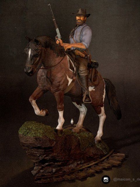 Arthur Morgan & Horse Diorama &ndash; RDR2 | Exclusive Hand-Painted Figure, Painted, L (35cm)