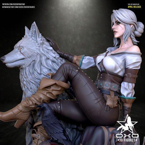 Цири и белый волк &mdash; коллекционная диорама по игре Ведьмак Ciri The Witcher 01 фото